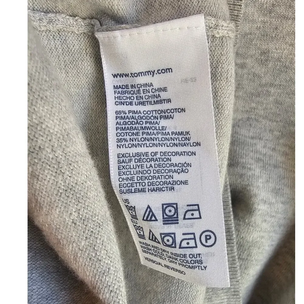 Tommy Hilfiger Grey Pima V-Neck Preppy Heritage Academia Logo Pullover Sweater